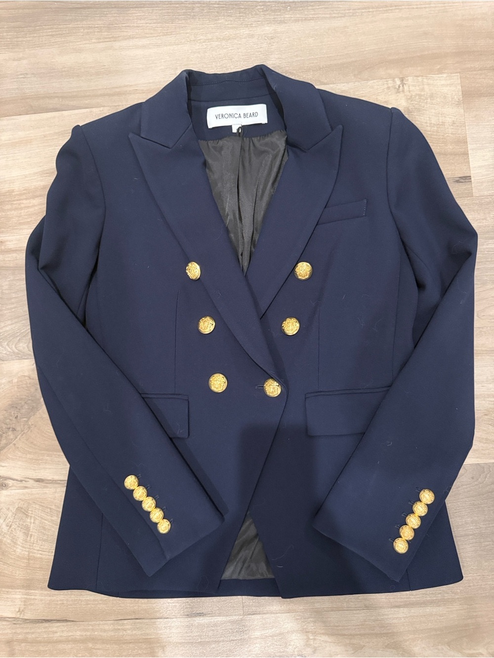 Veronica Beard Navy Double-Breasted Miller Dickey Blazer with Gold-Tone Buttons - Picture 2 of 7